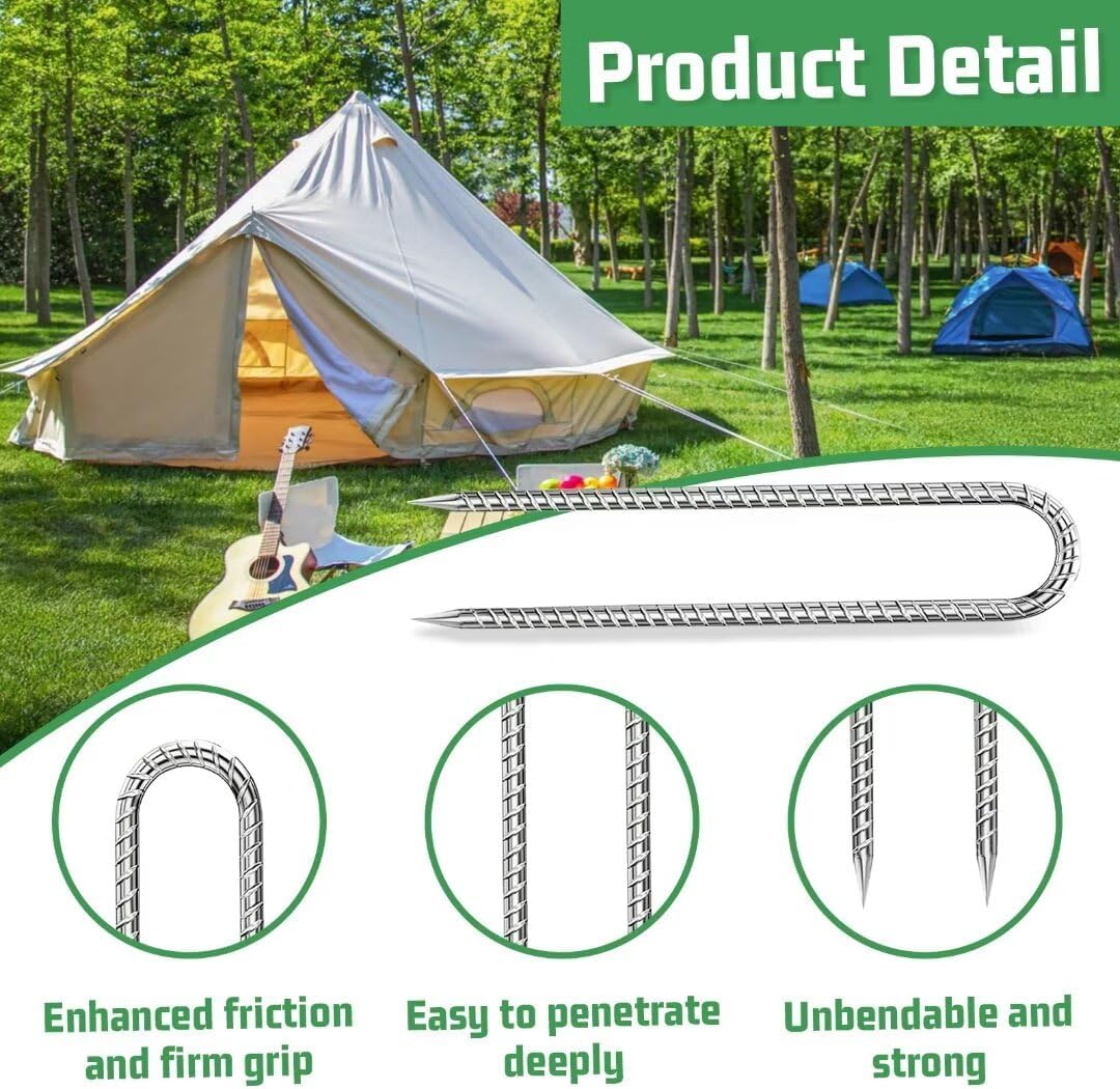 U-Hook-Rebar-Stakes-12 Inch, Ground Stakes Heavy Duty Rebar Stakes for Camping 8pcs Rebar Stakes Rust Proof Coated Metal for Flower Gardens Dog Fence Camping Tents Chicken Coop