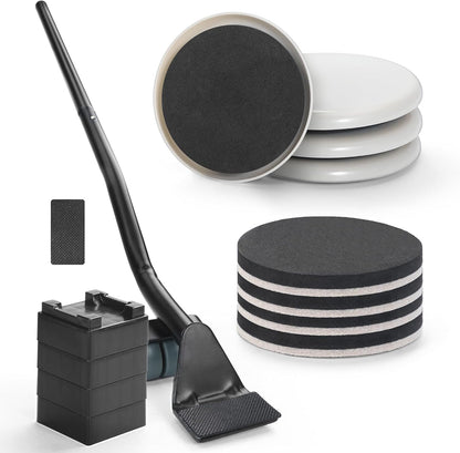 Furniture Lifter Tool + 8-Pack of 3.5" Sliders, Save 80% Effort, Safely and Easily, The Lift and Glide Tool Set for Heavy Furniture and Appliances, Reusable Moving Pads, Floor Protectors for Carpet