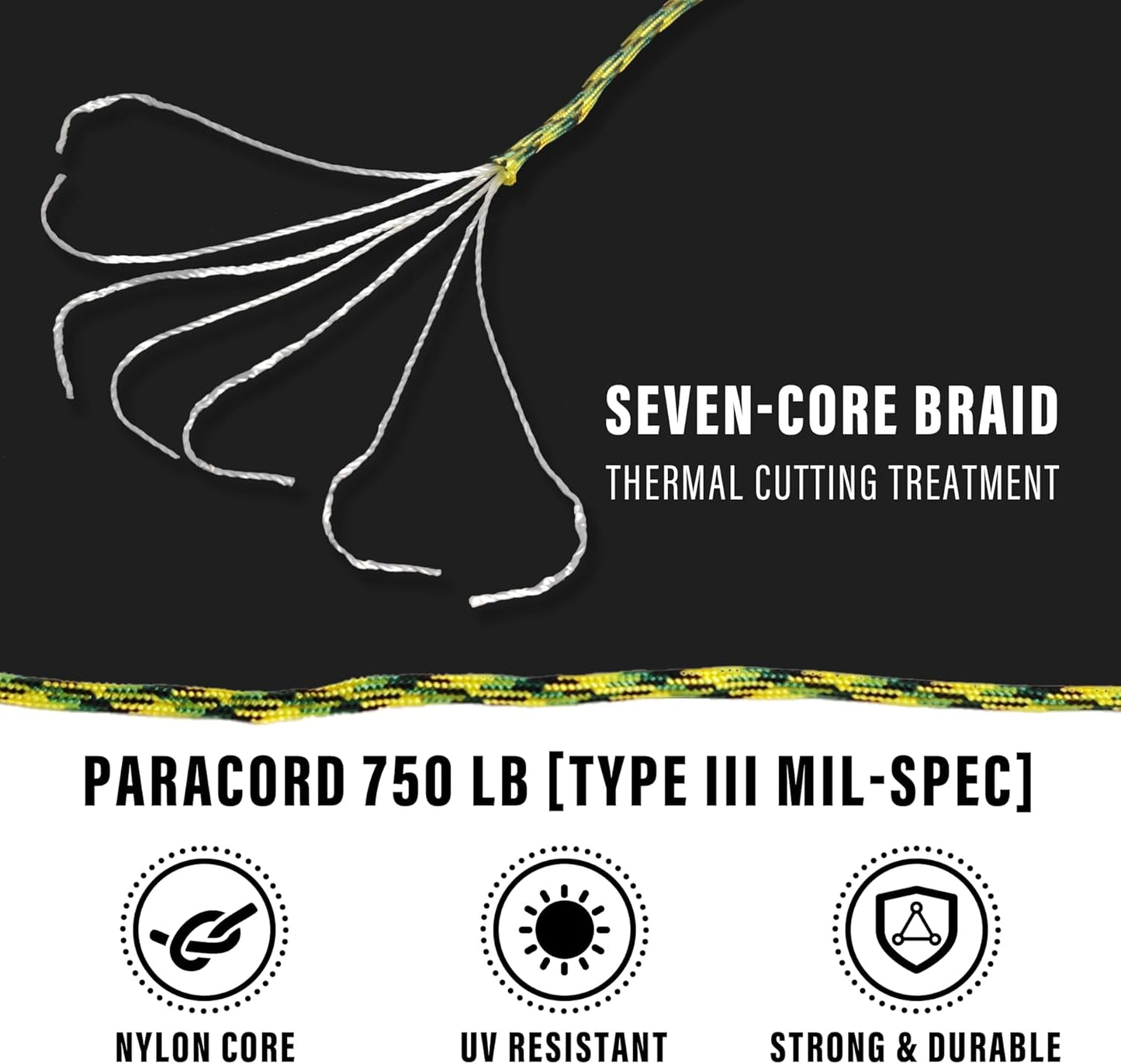 Braid 7 Strand Outdoor Survival Paracord Polyester Rope Nylon Rope Mix Thick Heavy Duty Ropes 5/32'' 100ft 2Packs High Strength Perfect for Clothesrope Camping Hiking and Other Outdoor Activities