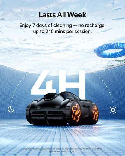 Pool Cleaner K40, 4H Runtime Cordless Robotic Pool Vacuum for Inground & Above Ground Pools, AI Timer, Smart Navigation, Self-Parking, App Support, Touchscreen, Cleans Floor, Wall & Waterline