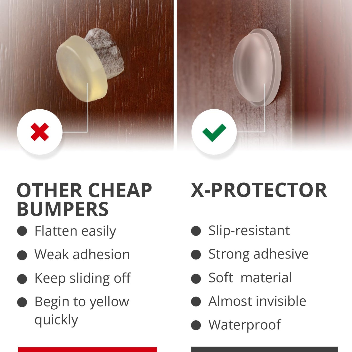 X-Protector Cabinet Door Bumpers 200 PCS – 1/2" Silicone Clear Bumpers – Ideal Cabinet Bumpers – Self-Adhesive Thick Door Silencer – Bumper Pads to Protect Glass & Other Surfaces!