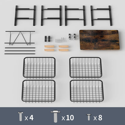 5-Layer Fruit Basket Kitchen Food Organizer and Rack, Stackable Storage Cart with Desktop, Pull-Out Hollow Metal Basket, Wheeled Sorting Rack Spice Rack, Black