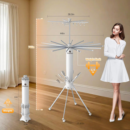 Clothes Drying Rack 2025 Upgrade 4-Legged 3-Tier Foldable Laundry Rack with 4 Pulleys 20 Clips,6 Shoe Dryers 16Drying Rods for Indoor/Outdoor, Camping, Poolside Space Saving, Whit