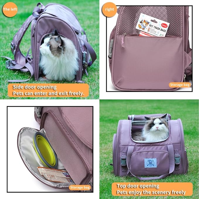 Pet Backpack Carrier for Small Dogs Medium Cats, Puppies,Breathable and Collapsible Design, Portable Travel Bag for Bearded Dragon,Rabbit Cage (Purple, Large)