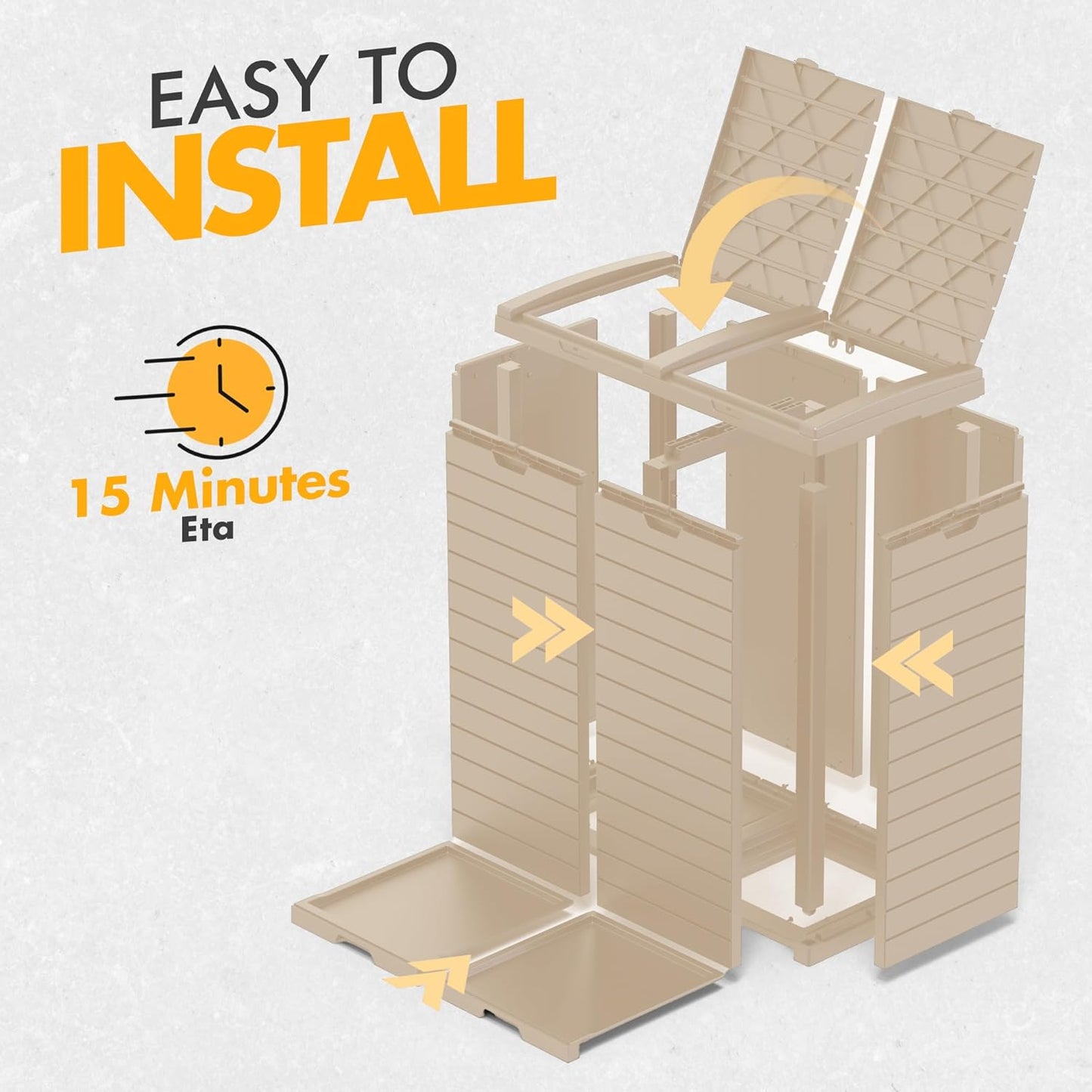 62 Gallon Outdoor Trash Can, Waterproof Resin Trash Can with Layered Lid and Drip Tray, Perfect for Patio, Backyard (Grey)