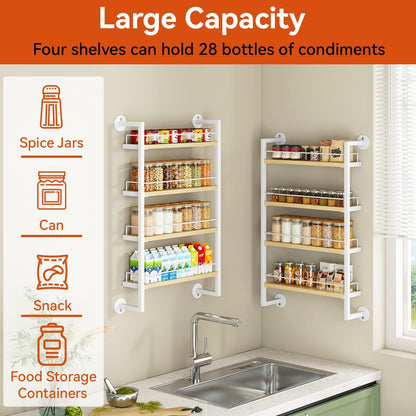 IBUYKE Spice Rack Wall Mount,4 Tier Hanging Seasoning Organizer,Spice Rack for Wall for up to 50 Jars,Spice Organization for Kitchen Cabinet,Living Room,Bathroom,Pantry,Natural TLJ016R