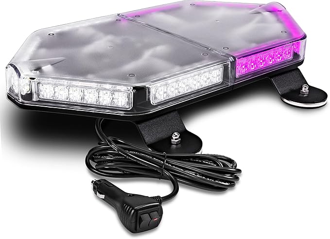 LAMPHUS NanoFlare NFMB56 17" 12V 56W Purple White LED Strobe Mini Light Bar [Magnet/Permanent Mount] Rooftop Rotating Safety Flashing Emergency Police Lightbar for Funeral Service Vehicles