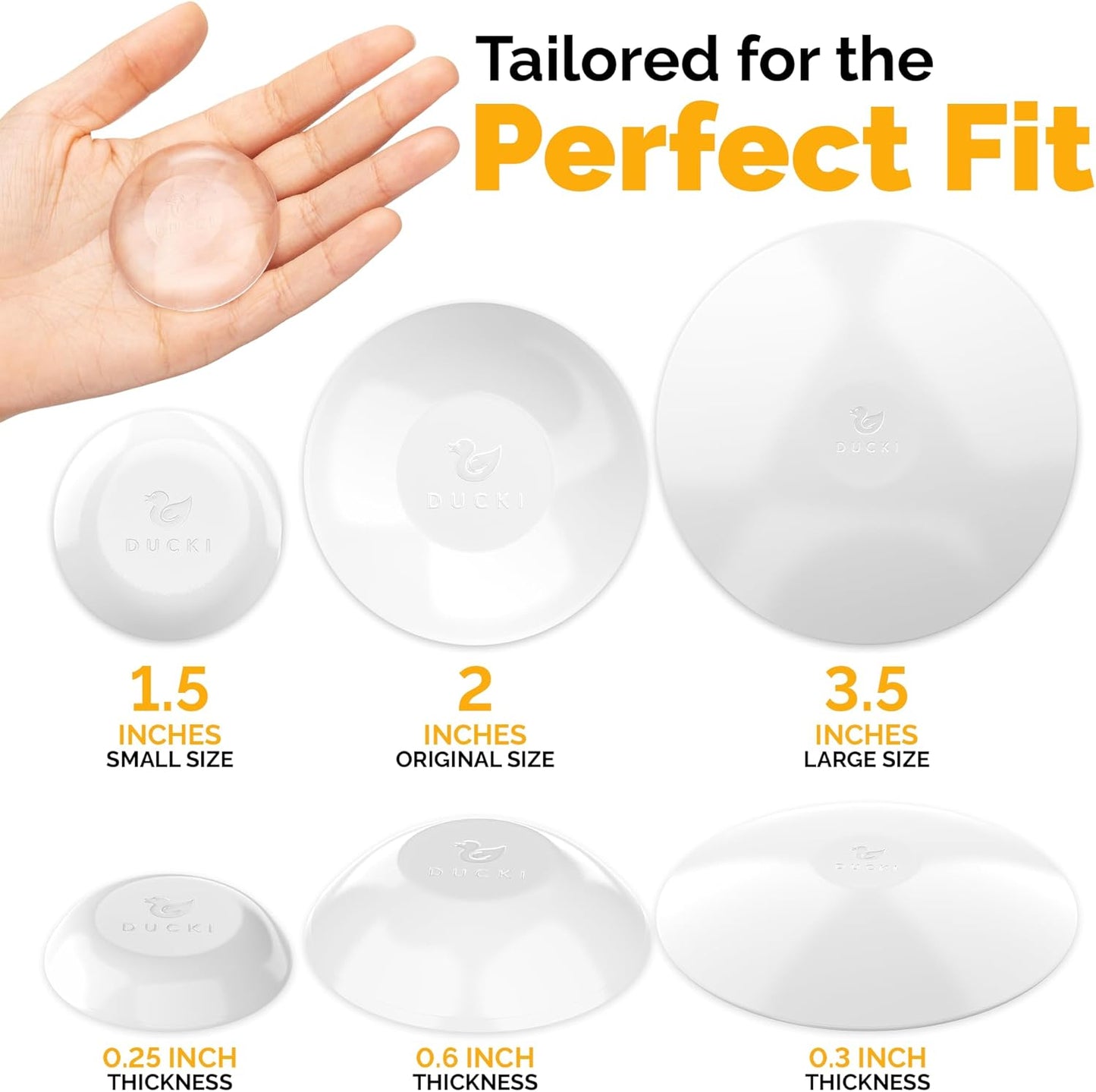 Ducki Door Stop Wall Protector | Self Adhesive Door Knob Wall Protectors from Door Knobs | Rubber Door Stoppers for Wall Damage & Noise | Durable, Shock Absorbent & Discreet | 6 Pack White Door Stops