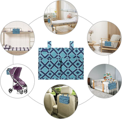 Surblue Caddy Hanging Organizer Bedside Storage Bag for Bunk and Hospital Beds, Blueplaid, Small