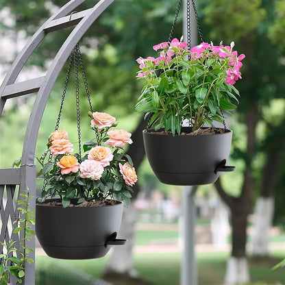 12 Inch Hanging Baskets 2 PC with Chains, Self-Watering Hanging Planters for Indoor Outdoor Plants, Plastic Hanging Flower Pots,Black