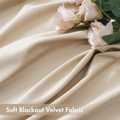 MIULEE Beige Velvet Curtains Thermal Insulated Blackout Curtain Drapes for Bedroom Living Room Darkening 96 Inches Long Curtains Panels Rod Pocket Set of 2
