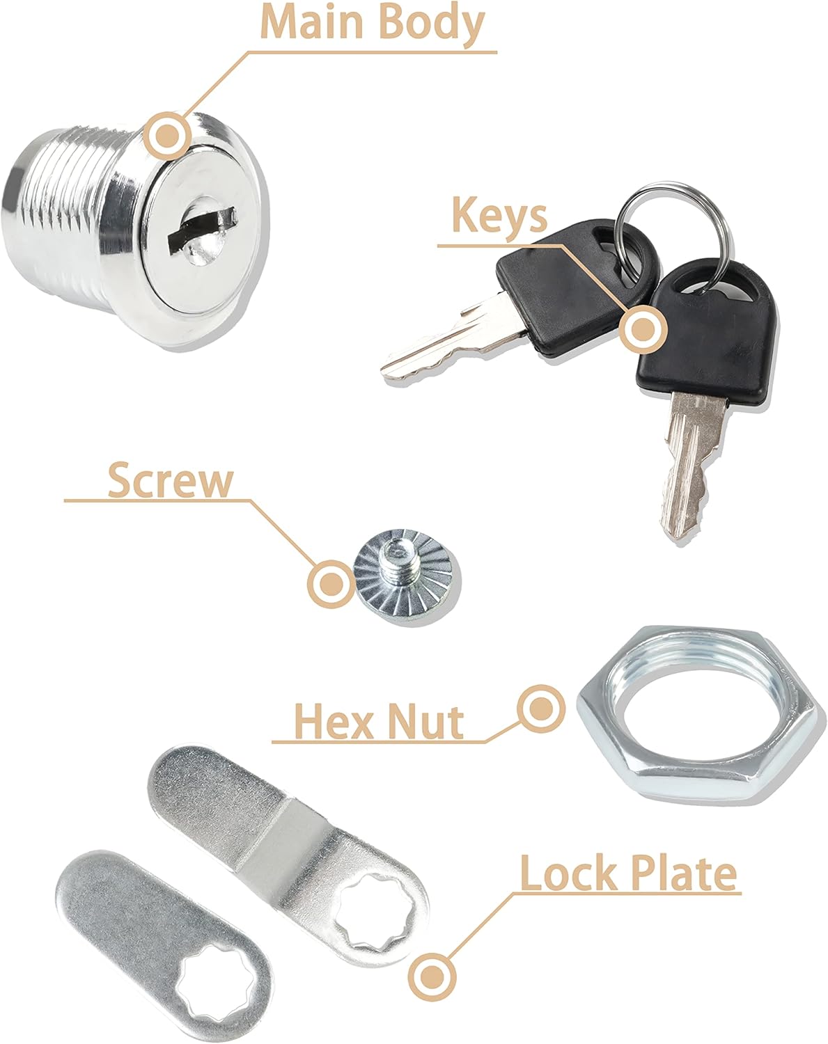 Cabinet Locks, 6 Pcs MoHern Keyed Alike 5/8 Inch (16mm) Rv Storage Lock, Cylinder Locks, Zinc Alloy Cam Lock with Keys for Cabinet, File Drawer Dresser and More