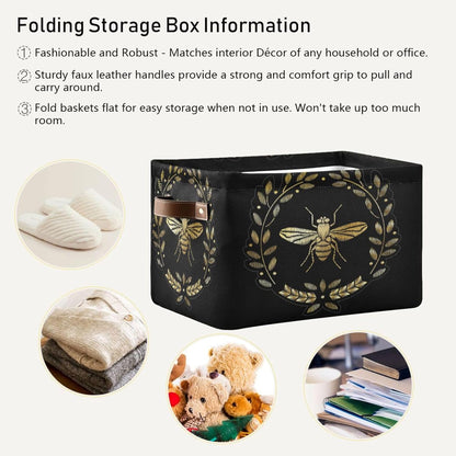 susiyo Storage Baskets for Shelves Organizer Baskets with Metal Frame Closet Storage Bins Fabric Bins Cubes with PU Handles for Organizing Shelf Nursery Toys 2 PACK,Gold Bee Floral