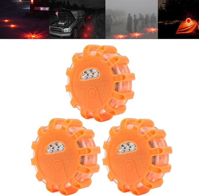 LED Road Emergency Light, 3 Pack Magnetic Warning Lights with 9 Modes 850mAh Battery Type C Charging Emergency Flares for Vehicles