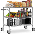 Leteuke 1120LBS Heavy Duty Rolling Utility Cart,3 Tier Rolling Carts with Wheels,NSF Commercial Grade with Handle Bar & Shelf Liners,45"x25"x39"Storage Cart for Kitchen,Restaurant,Plant Display,Chrome