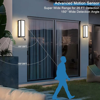 Motion Sensor Outdoor Wall Sconce LED 30W Aluminum - Black Modern Exterior Light Fixture, 3000K Warm,IP65 Waterproof Rectangular Porch Lighting,for Patio,Garage,Front Door