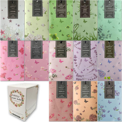 13 Scents Scented Sachets for Drawers and Closets 14 Packs Lavender Rose Jasmine Ocean Vanilla Sandalwood Fresh Linen Cherry Blossoms Lilac Eucalyptus Peppermint Lemongrass Peony Gift Box