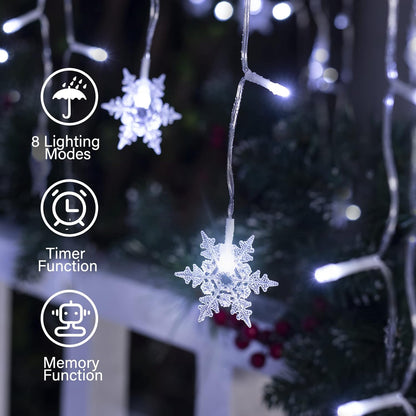 Brightown Christmas Icicle Lights Outdoor, 33 Feet 60 Drops with 300 LED, Twinkle Fairy String Lights 8 Modes Waterproof Connectable for Christmas Decorations (Pure White)