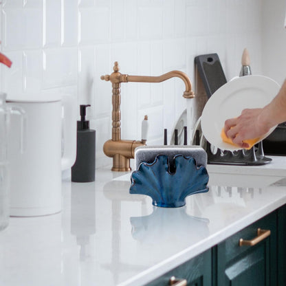 Ceramic Sponge Holder,Sponge Holder for Kitchen Sink,Compact Sink Caddy Organizer-Scouring Pad and Dish Sponge Holders,Farmhouse Kitchens Decor Cute Kitchen Gadgets Accessories(Blue)