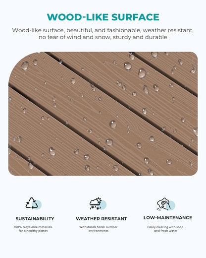 SERWALL Patio Coffee Table, HDPE Rectangle Outdoor Coffee Table, Brown