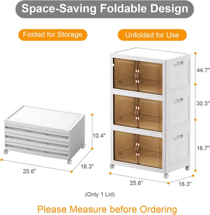 Extra Large Stackable Storage Bins with Lids & Wheels & Door, 336QT-112QT/28GAL*3Pack Foldable Collapsible Closet Organizers, Plastic containers drawers for bedroom Dorm