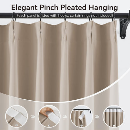 KangBang Taupe Blackout Curtains 95 Inches Long 2 Panels Set, Extra Wide Pinch Pleated Room Darkening Elegant Privacy Window Treatments for Sliding Patio Door with Hooks Track System,60x95 Inch
