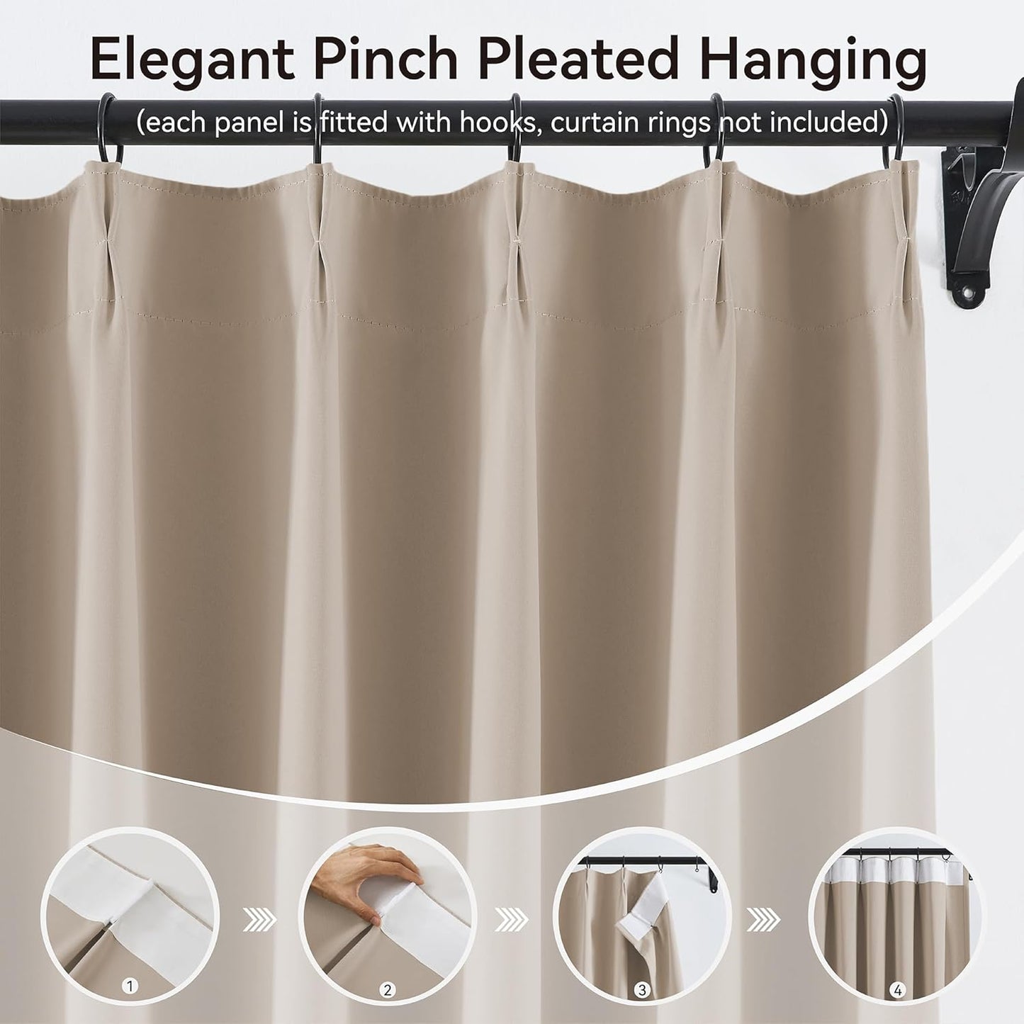 KangBang Taupe Blackout Curtains 105 Inches Long, Extra Wide Pinch Pleated Room Darkening Privacy Drapes for Hall Large Windows, Aesthetic Soft & Vertical Home Decor(60”Wx105”L,9 FT, Set of 2)