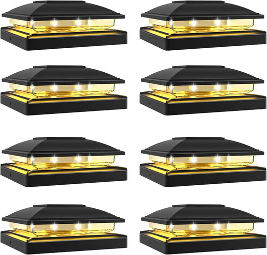 VOLISUN Solar Post Cap Light Outdoor,Solar Fence - Post Lights Waterproof for 4x4/5x5/6x6 Wooden/Vinyl Post,Black Deck Cap Light Solar Powered with Warm White for Garden/Patio/Porch 8pack