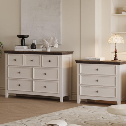 BLANKSPACE 7 Drawer Dresser, Modern Farmhouse Dresser Chest of Drawer for Bedroom, Chest of Drawers Storage Cabinet for Living Room, Entryway, Hallway, Antique White