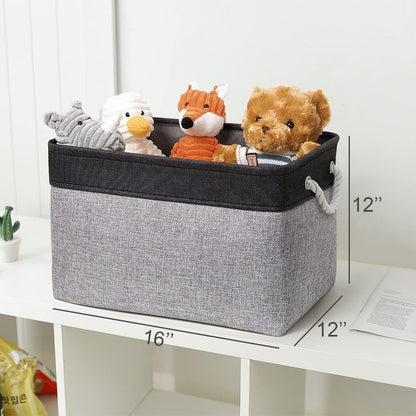 TheWarmHome Storage Basket for Organizing - 16x12x12 inch Cube Storage bin 3 Pack Fabric Storage Cubes, Collapsible Storage Box for Organizer Cloth Gift Toy Closet (Black & Grey)