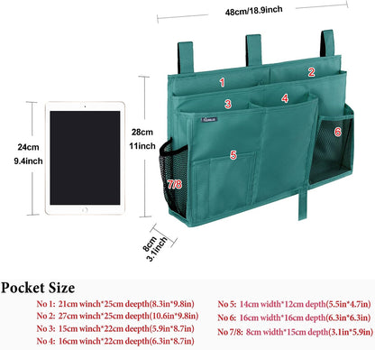 Surblue Caddy Hanging Organizer Bedside Storage Bag for Bunk and Hospital Beds, Teal, L