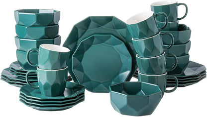 Stone + Lain Jamie Porcelain 32-Piece Geometric Dinnerware Set, Green