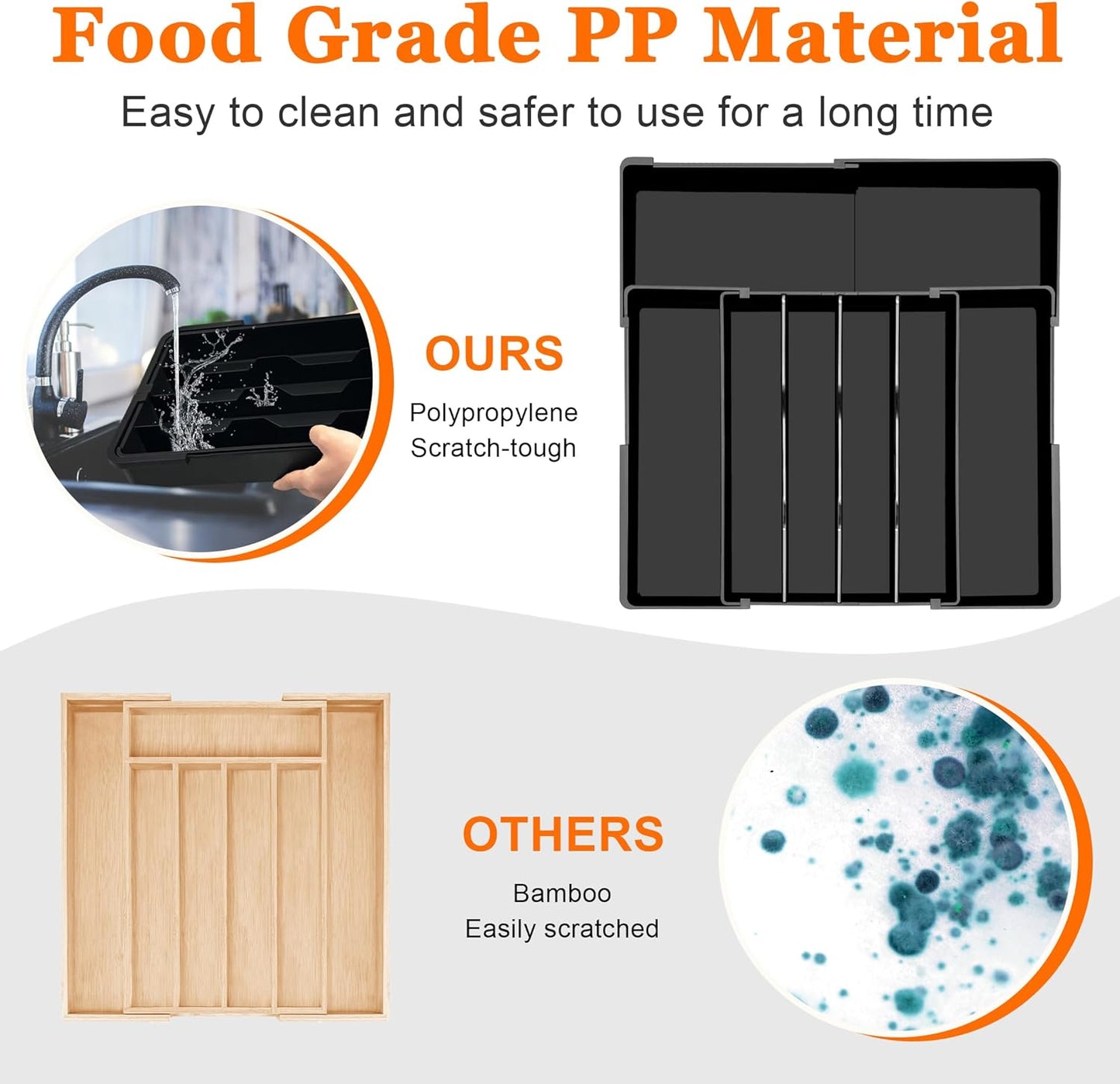 Expandable Large Silverware Organizer - BPA-Free Food-Safe Utensil Drawer Organizer Adjustable Kitchen Drawer Organizer Flatware Cutlery Tray, Classified Storage for Spoons Forks Knives