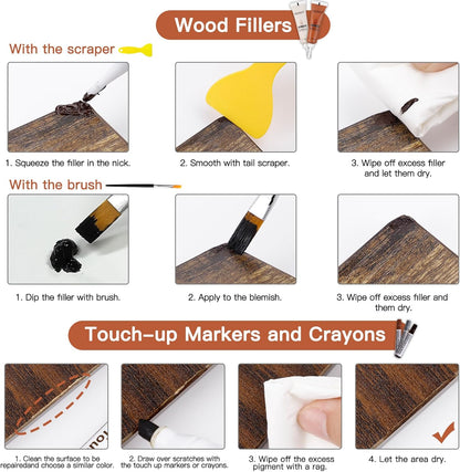 SEISSO Wood Furniture Repair Kit, 42 Pcs Wood Filler and Touch Up Markers with Wax Sticks, Vinyl Floor Repair Kit for Scratches, Cracks, Holes, Discoloration for Door, Stain, Floor, Table, Cabinet