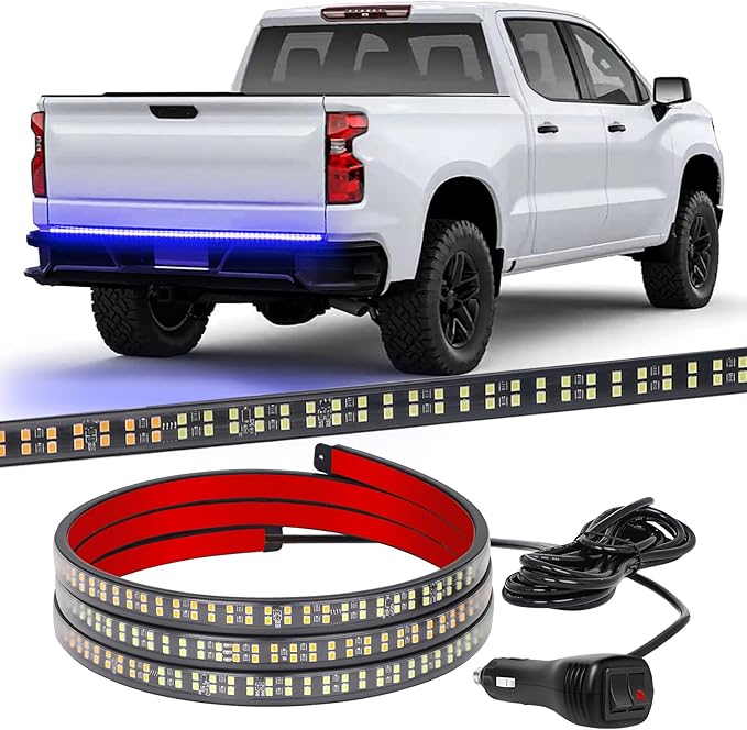 XRIDONSEN 48 inch Tailgate Blue Emergency Lights Strip 288 LED Tail/Rear Window Strobe Light Strip Firefighter Police Lights Flashing Warning Hazard Safety Caution for Vehicles Trucks Pickup POV SUV