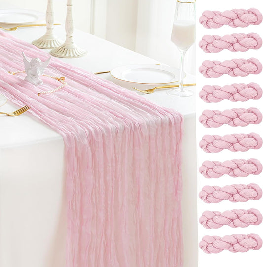 Sioloc 10 Pack Light Pink Cheesecloth Table Runner Fall Autumn Decor for Home 10ft Table Cloth for Tea Wedding Birthday Party Baby Bridal Shower Halloween Thanksgiving