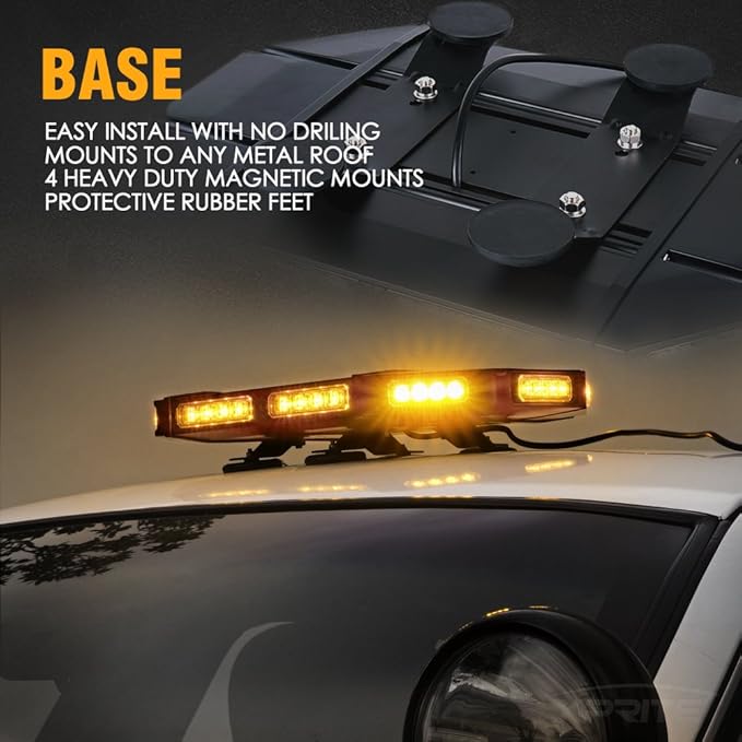 Xprite 18" Amber LED Emergency Rooftop Strobe Light Bar, Magnetic-Mounted Strobe Lights for Trucks, High-Intensity Warning Beacon for Tow, Construction, Snowplow, Patrol Vehicles