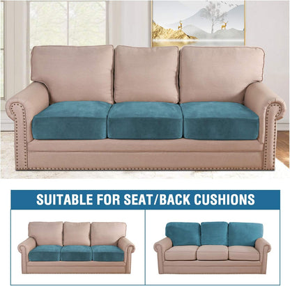 H.VERSAILTEX Velvet Stretch Couch Cushion Cover Plush Cushion Slipcover for Chair Loveseat Sofa Cushion Furniture Protector Seat Cushion Sofa Cover (3 Piece XL Sofa Cushion Covers, Peacock Blue)
