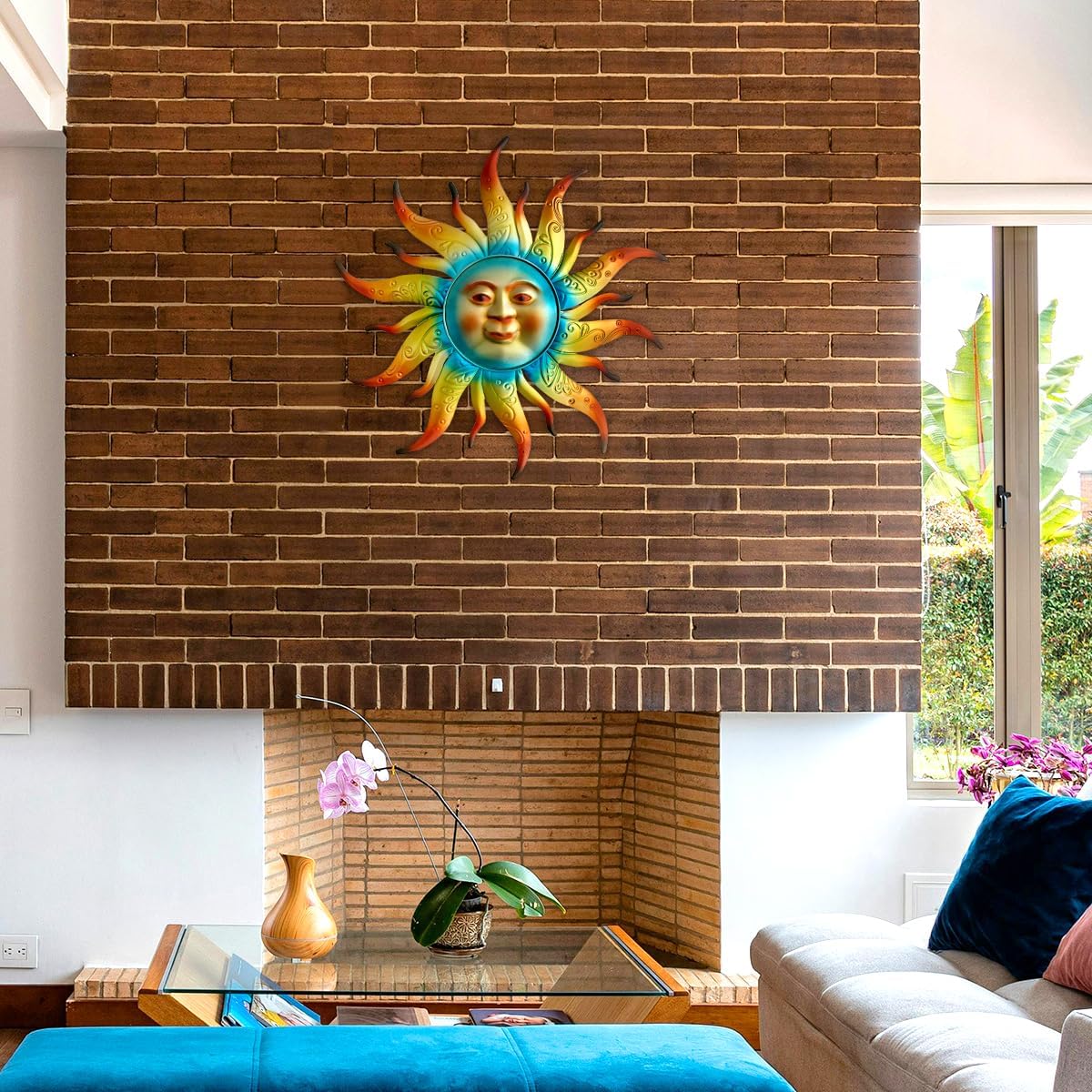 Metal Sun Wall Art Decor - 17.3 inches Outdoor Wall Decor,Sun Face Sculpture for Garden Farmhouse Yard Patio Fence Living Room Bedroom Gift Idea for Family Friends