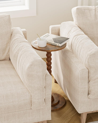 Masupu Round Side Table, Small End Table for Small Spaces, Pedestal Drink Table with Solid Wood Leg for Living Room, Bedroom, Corners(Rustic Brown)