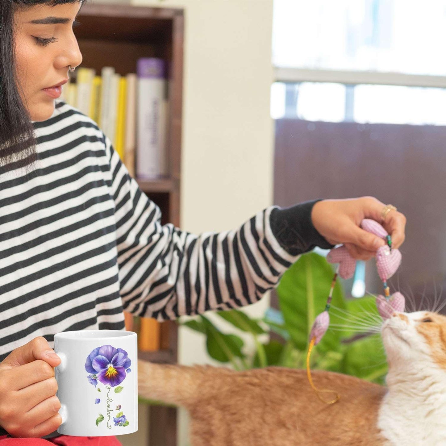 Pansy Design Ceramic Cup, Personalized Name Flower Themed Mug, Custom Coffee Cup For Pansy Flower Lover, Customized Floral Accent Mug 11oz 15oz, Pansy Cup Gift For Daughter