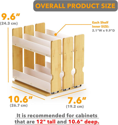 SpaceAid Bamboo Pull Out Spice Rack Organizer for Cabinet, Heavy Duty Slide Out Seasoning Kitchen Pantry Sliding Vertical Organization, 7.6" Wide, 3 Drawers(2" Wide), 2-Tier, Natural