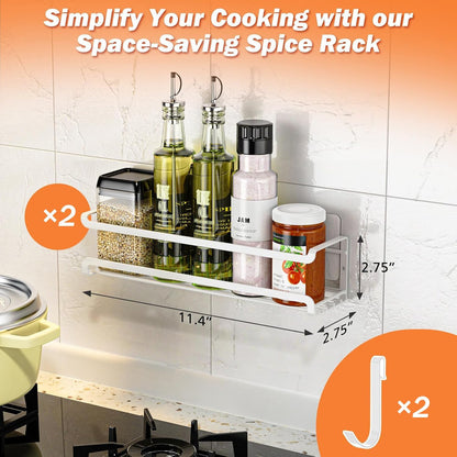 Spice Rack wall mounted 2 Pack, Space-Saving Spice Organizer for Spice Jars and Seasonings,Screw or Adhesive Hanging Spice Rack Organizer for Your Kitchen Cabinet,or Pantry Door,White