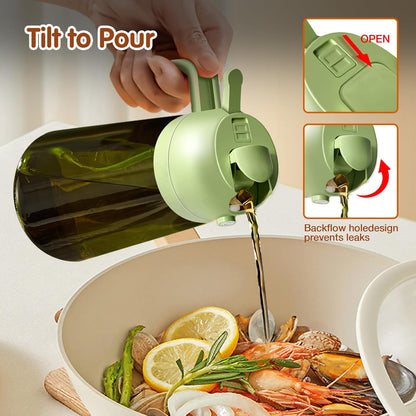 YARRAMATE 2PCS 16oz/470ml Oil Sprayer for Cooking with Stickers, Food-Grade 2 in 1 Olive Oil Dispenser Bottle for Kitchen, Premium Dark Green Glass Oil Bottle for Air Fryer, BBQ (White & Green)