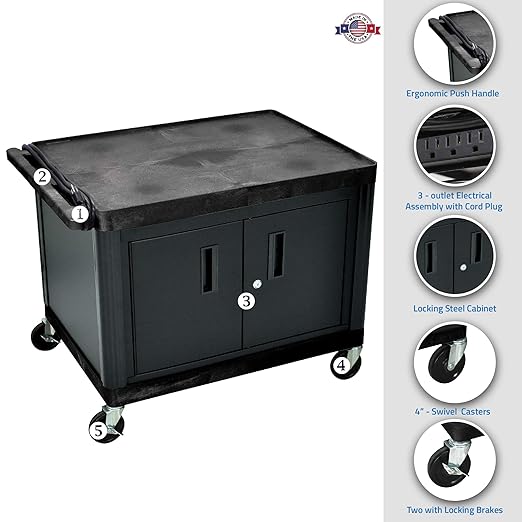 Luxor 27" H A/V Multipurpose Utility Cart with Locking Cabinet