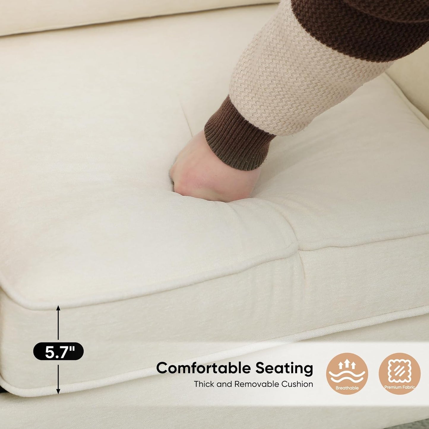 Accent Chairs Set of 2, Upholstered Living Room Chairs with Side Pockets, Mid Century Modern Reading Chair for Bedroom, Comfy Armchair Single Sofa Side Chair for Office, Small Room, Beige