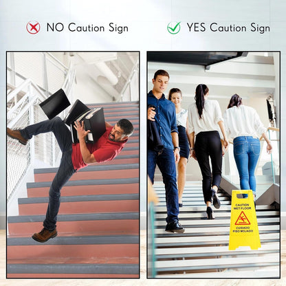 Macarrie 20 Pack Caution Wet Floor Sign Yellow Wet Floor Double Sided Signs Cuidado Piso Mojado Foldable Bilingual Alert Sign for Commercial Use Indoors Outdoors, 11.5 x 23.62 Inches