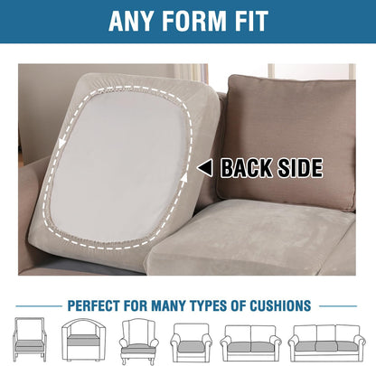 H.VERSAILTEX Velvet Stretch Couch Cushion Cover Plush Cushion Slipcover for Chair Loveseat Sofa Cushion Furniture Protector Seat Cushion Sofa Cover (2 Piece Medium Sofa Cushion Covers, French Oak)