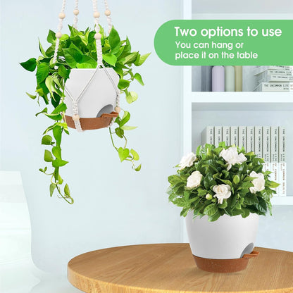 Hanging Planters for Indoor Outdoor Plants, 2 Pack Self Watering Hanging Pots, Hanging Plant Baskets with Drainage Holes & 2 Types of Plant Hangers (Green, 6'')