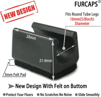 Rectangle U Shaped Chair Leg Tips Cap with Felt Pads,Furniture Feet Protectors Slide Smoothly Glides,Protect Hardwood Floor No Scratches No Noise,Fit 16mm(5/8inch) Diameter Tubular Legs (Black 8PCS)